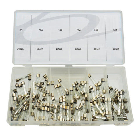 Sada automobilových sklenených poistiek 5A - 30A, 120ks