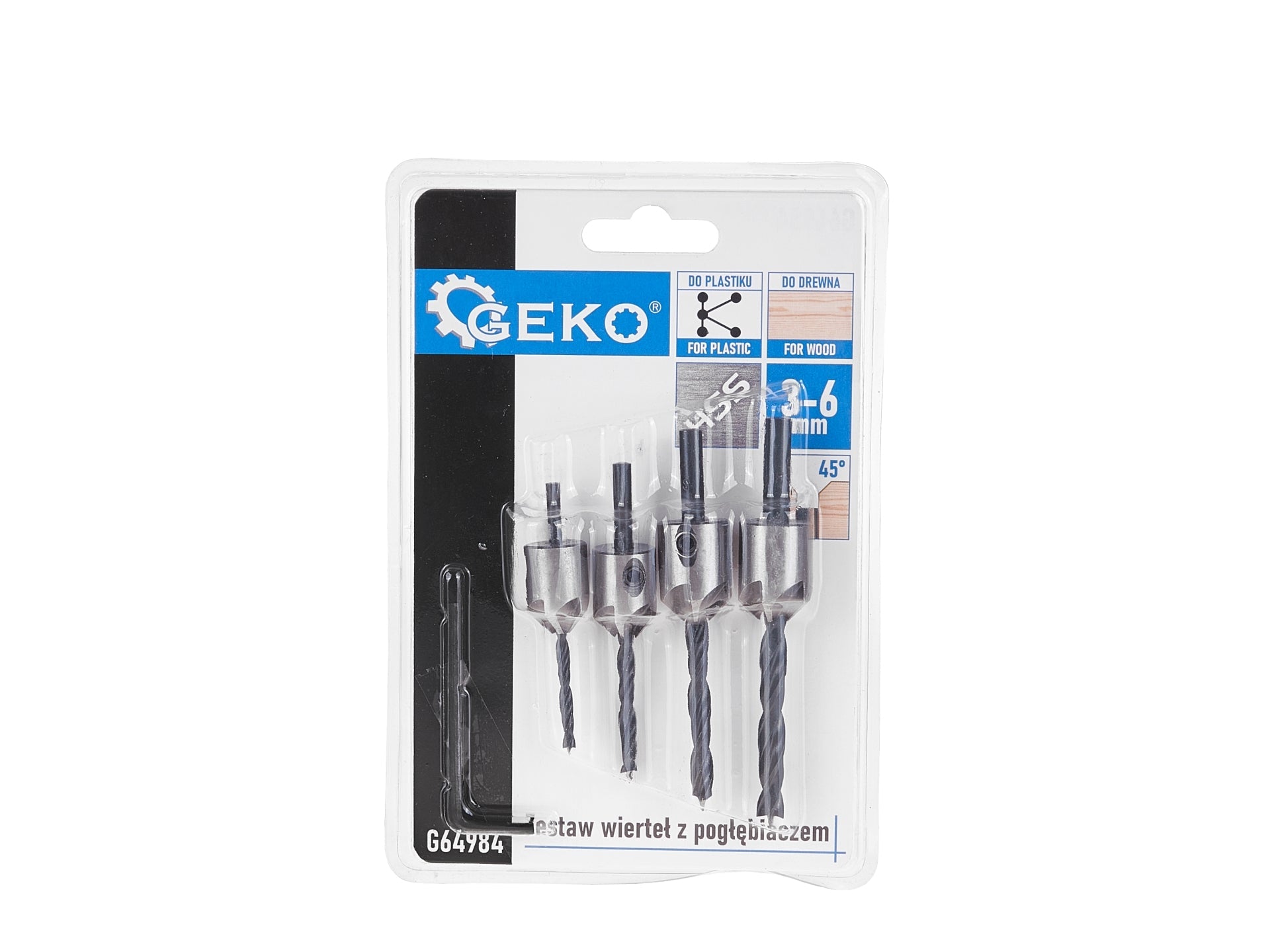 Sada 5 zápustných vrtákov do dreva so záhlbníkom